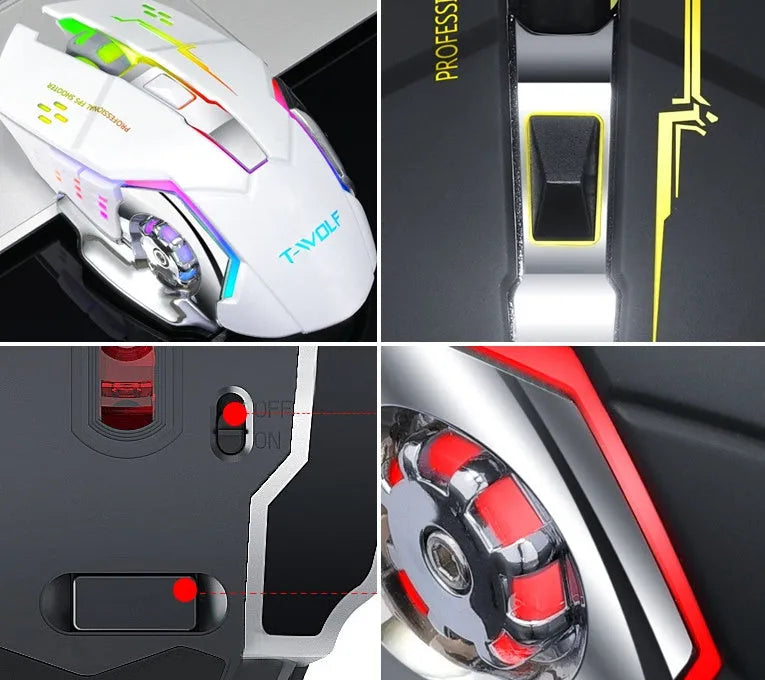 Black wireless charging silent mouse with six buttons beside a laptop