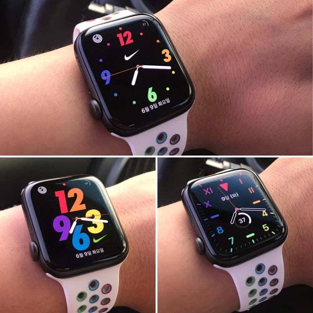 Silicone sports wristband with single buckle strap in black rainbow or white colour