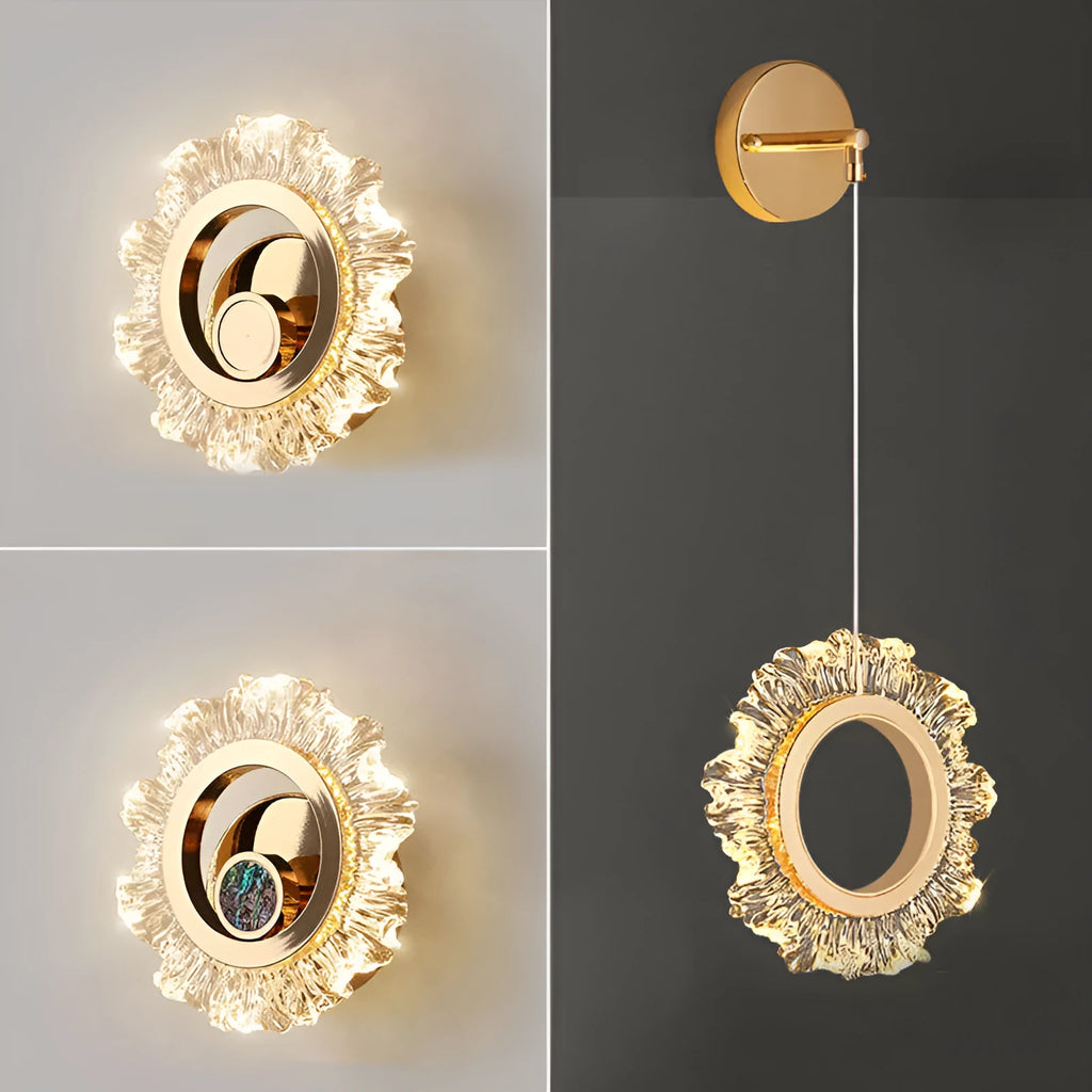 Modern minimalist wall lamp with acrylic shade showing three light colour options
