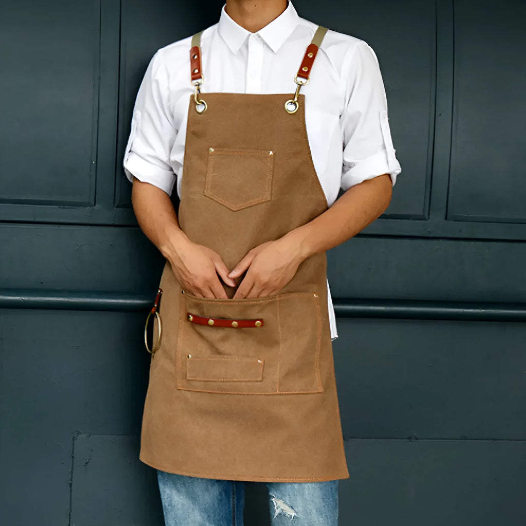 Canvas cross strap apron in solid colour, free size, for cafe, baking, gardening work