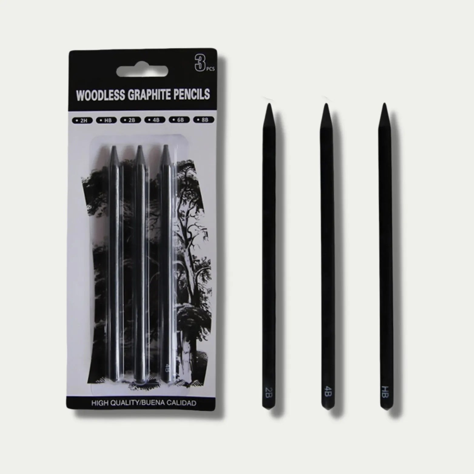 Six graphite sketching pencils with different lead grades in wood-free construction