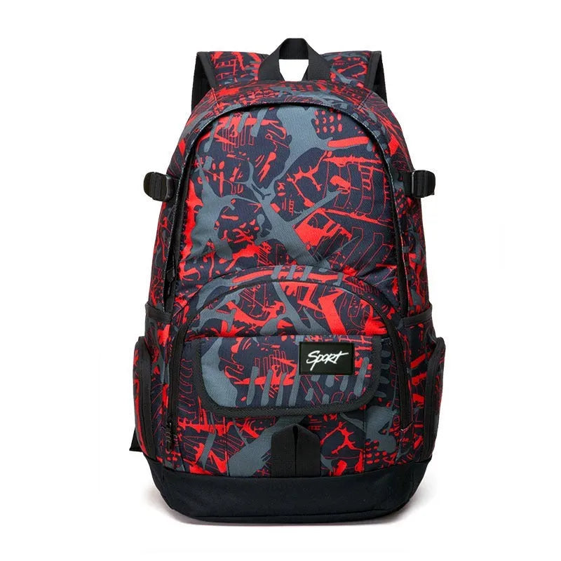 Blue and red classic nylon backpacks with large capacity for school and travel.