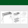 Stainless steel portable folding barbecue oven with large grill, shown outdoors.