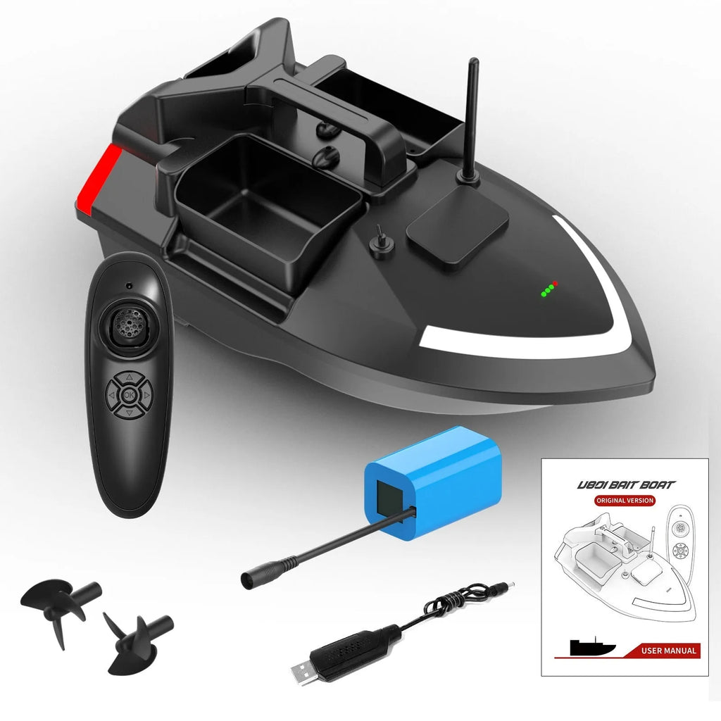Black or luminous yellow GPS remote control fishing boat with remote control on a handbag.