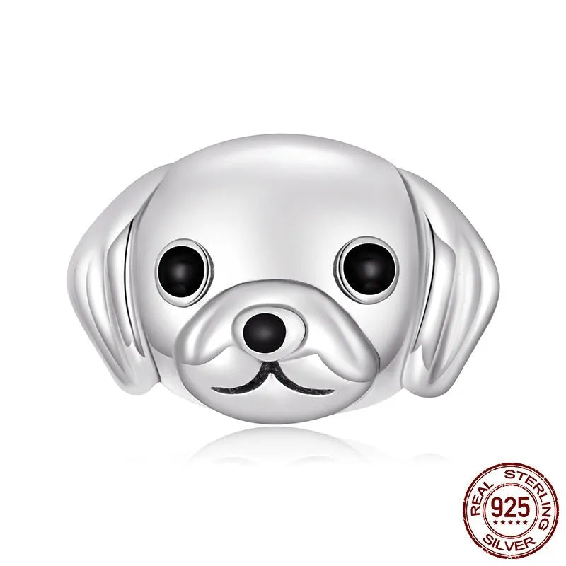 Cute golden retriever S925 sterling silver bead with dripping oil finish, 0.8x1.3cm size