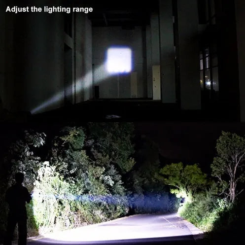 Small black aluminium alloy telescopic LED flashlight with adjustable focus and a pocket clip.