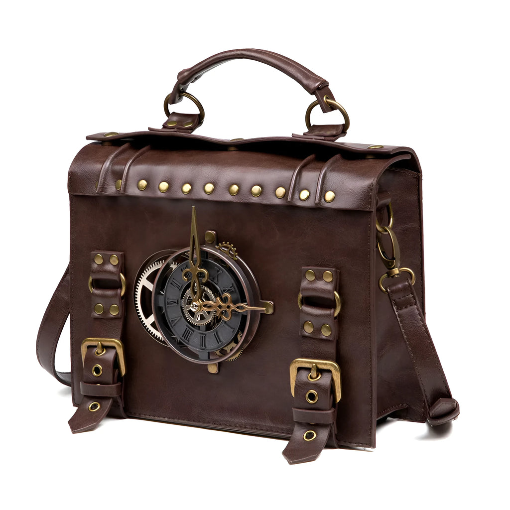 Bronze steampunk industrial retro style pillow shoulder bag with metal details