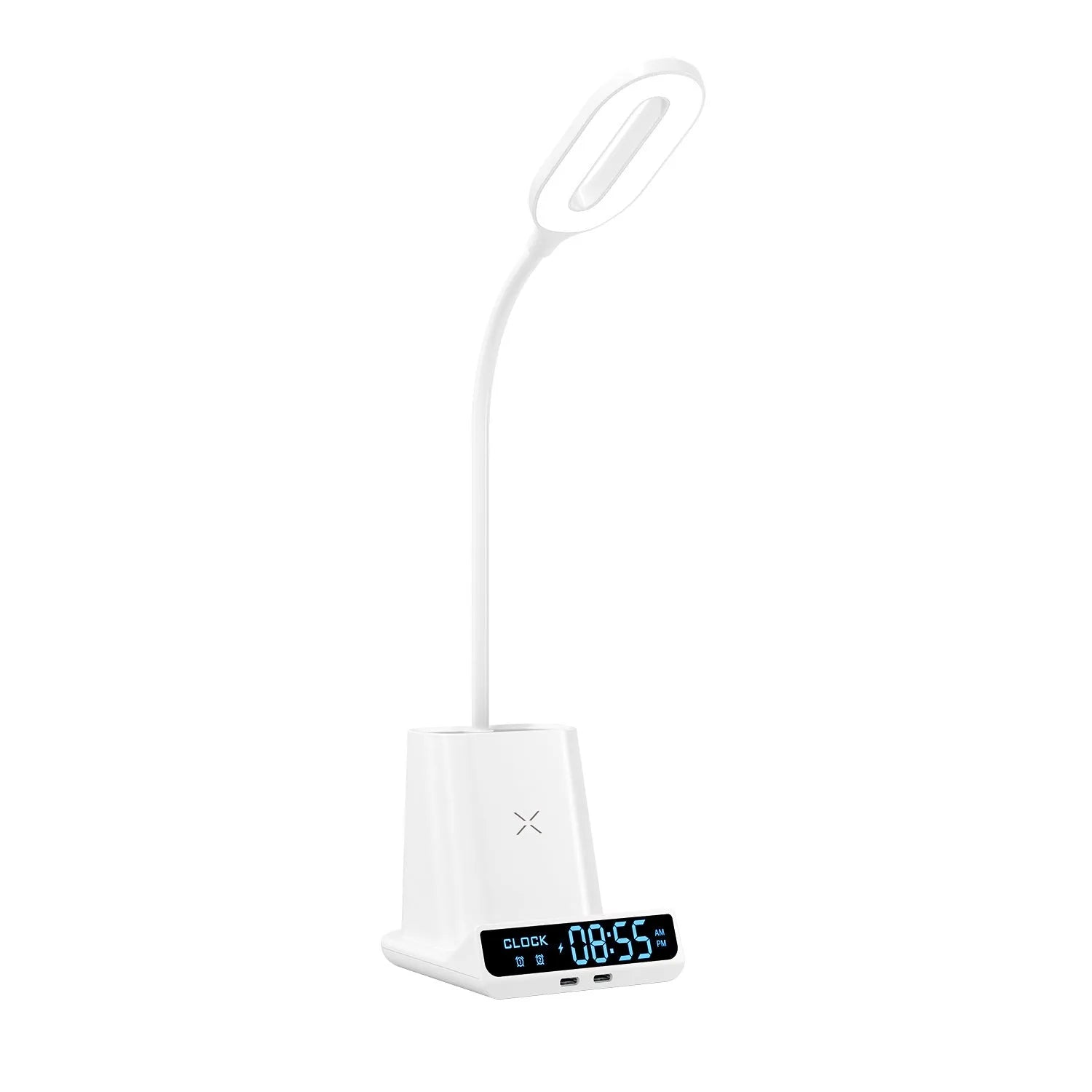 Modern wireless charging desk lamp with pen holder and storage box compartment
