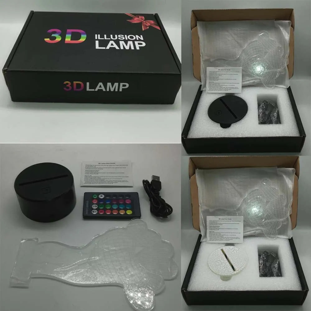 3D rose design acrylic LED night light with remote control on a black ABS base