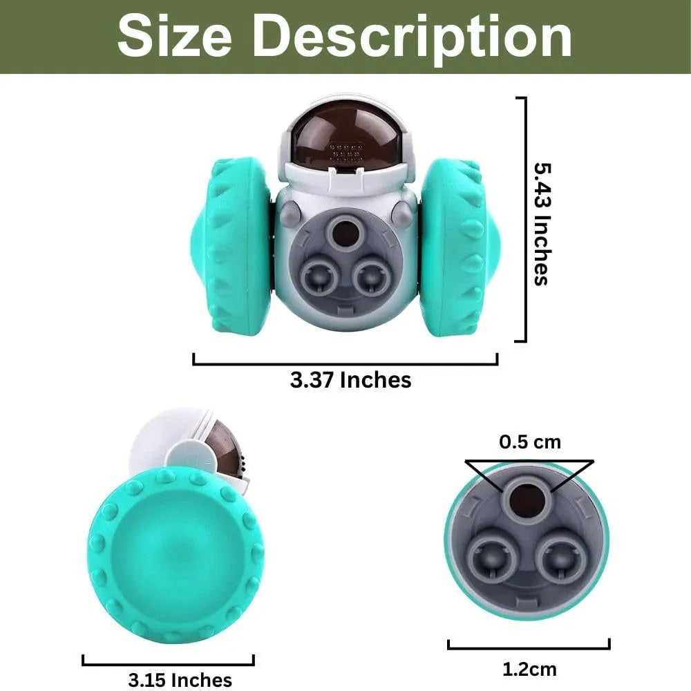 Self-balancing dog treat dispenser toy in multiple colours with robot design for small pets