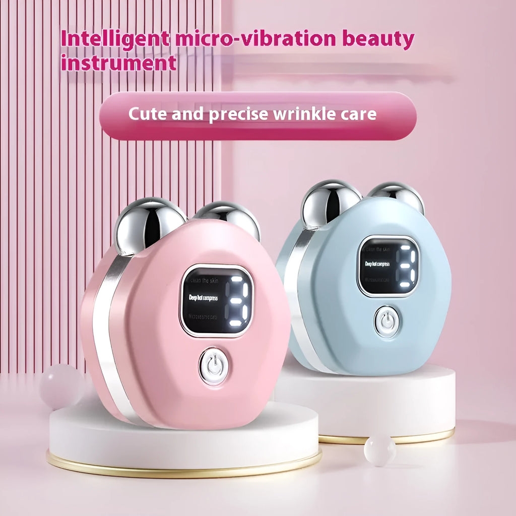 Portable micro current facial massage instrument with dual rollers in light blue colour