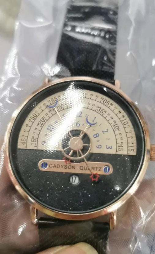 Mens sports quartz watch with 40mm round dial, stainless steel strap, and gold tone case
