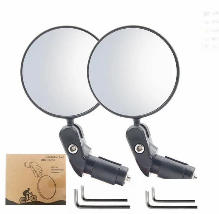 Black foldable convex rearview mirror showing 7cm reflector and 14cm adjustable mounting bracket