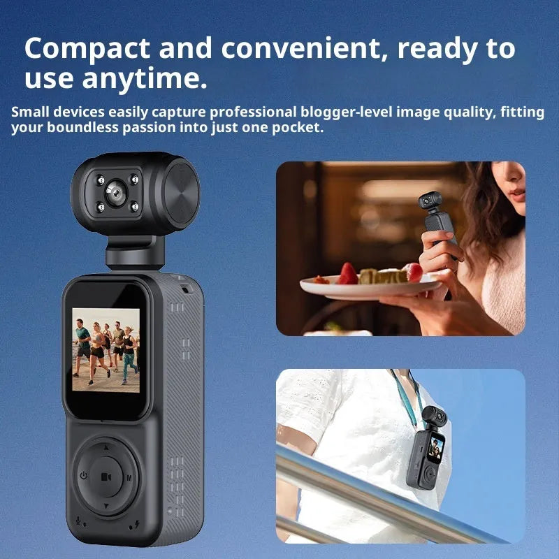 Q5 black handheld 4K camera with 140 degree wide angle lens and 1.5 inch LCD screen for outdoor riding recording
