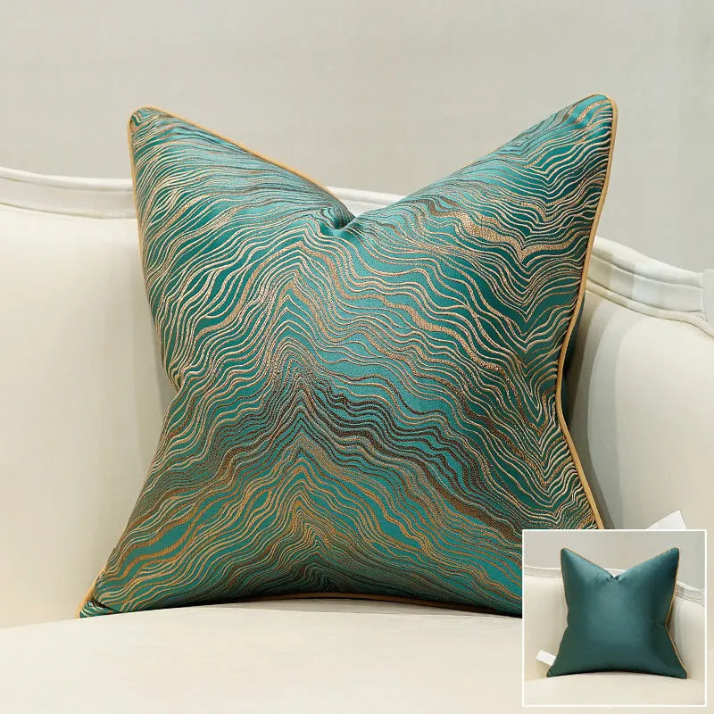 Light luxury stripe sofa cushion jacket in corrugated green colour, 45x45cm size