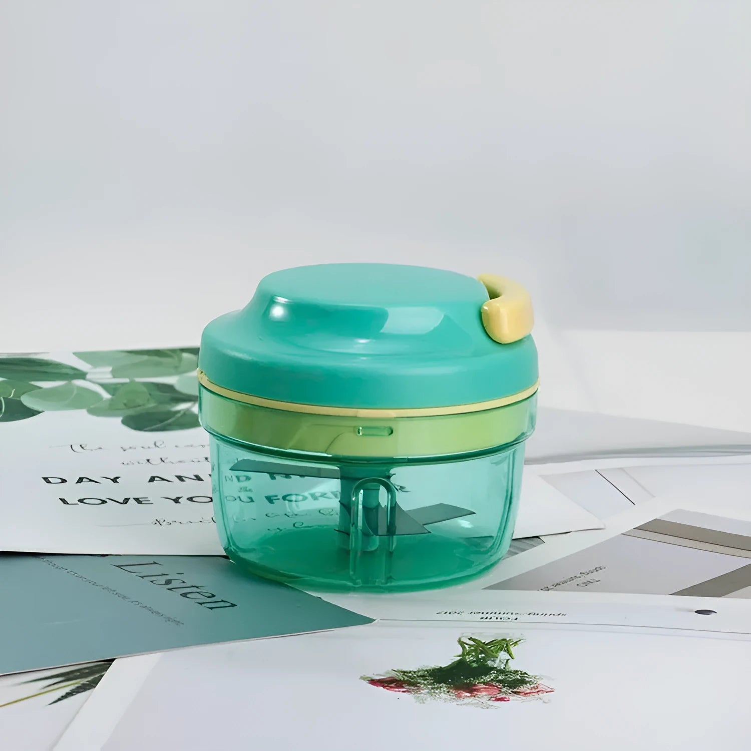 Home baby food machine hand pulled garlic grinder 300ml green with stainless steel blade