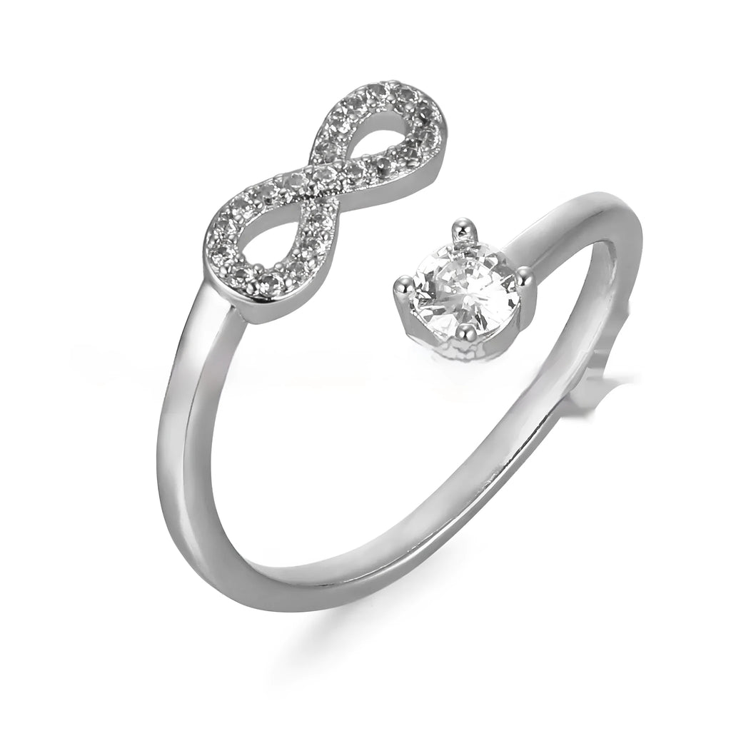Geometric open design zircon ring with letter personalisation in gold, rose gold, or silver metal