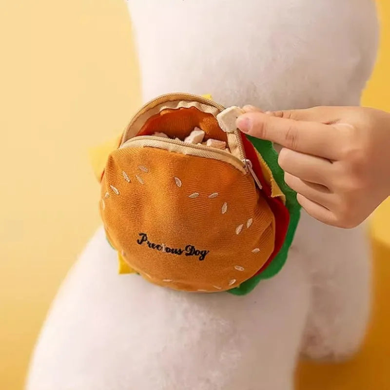 Cartoon hamburger design adjustable escape-proof vest leash for a dog on a walk.