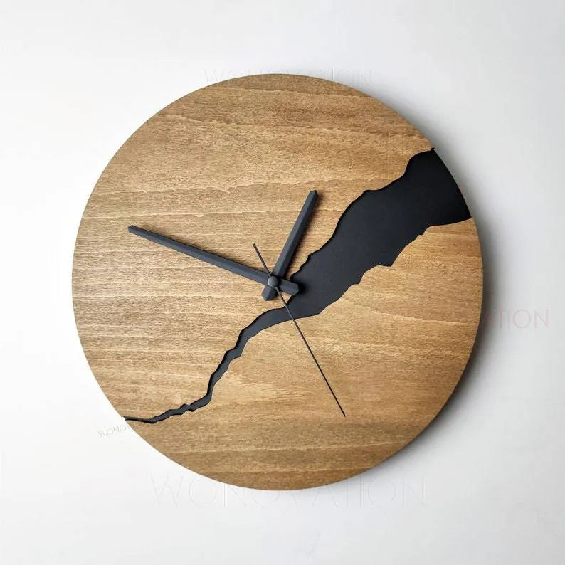 30cm wooden wall clock with distressed crack finish in modern style