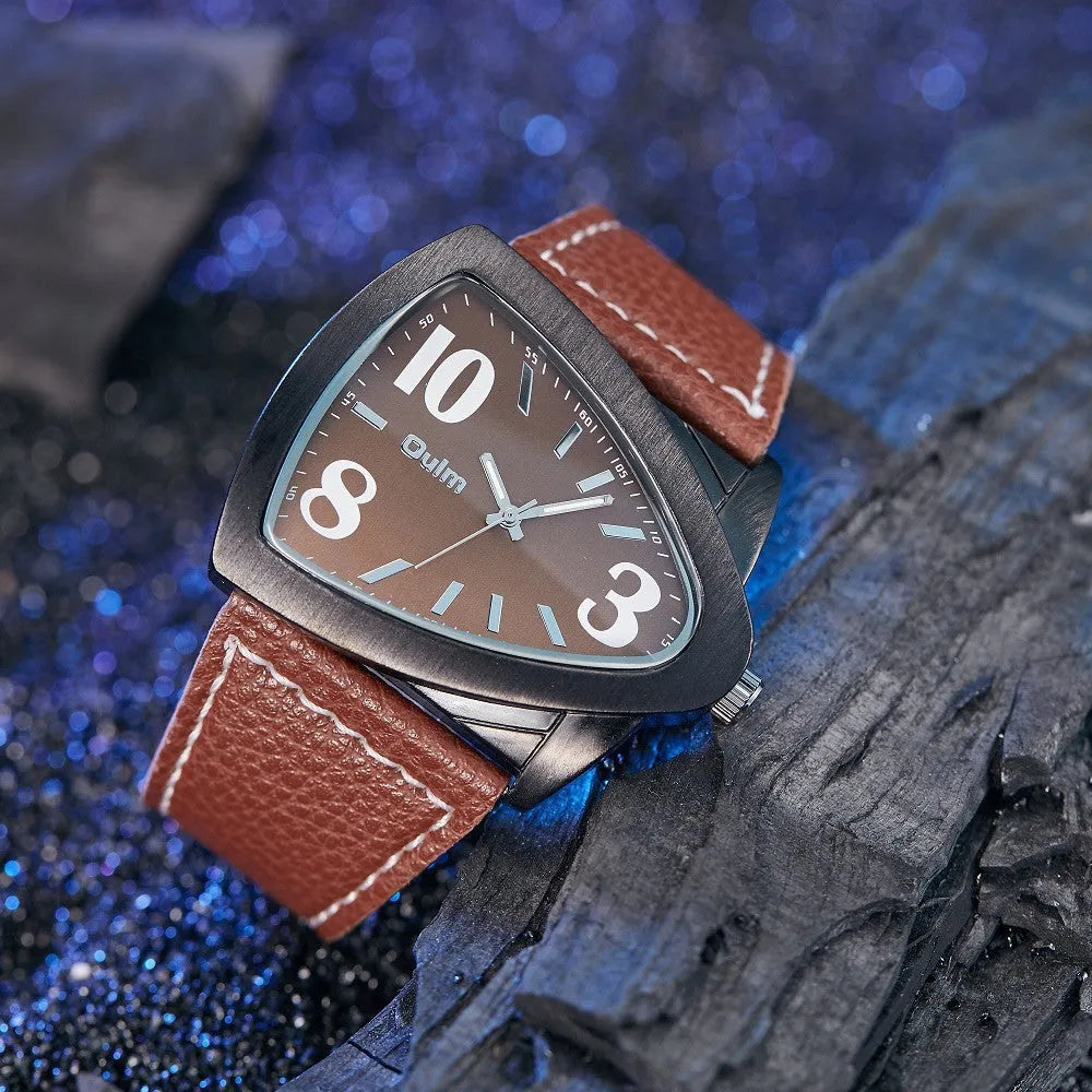 Men's casual watch with triangle patterned strap and quartz movement in brown colour