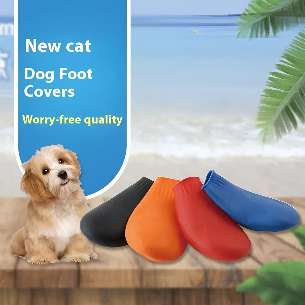 Rubber foot strap waterproof pet boots for dogs in black latex with non-slip sole