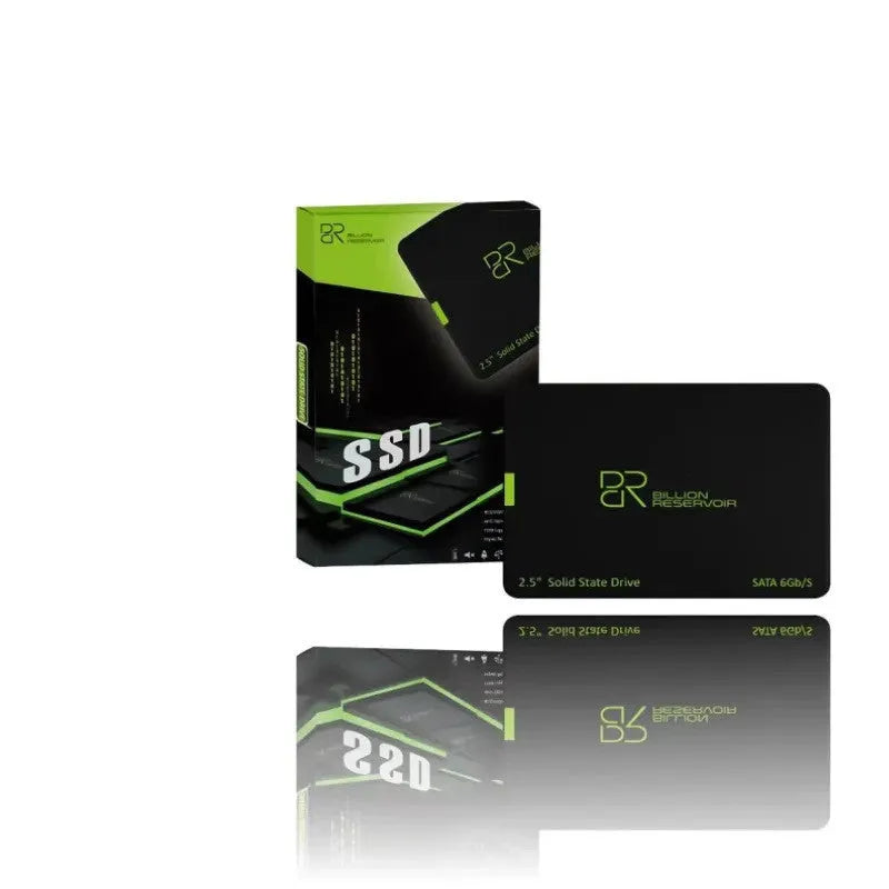 J11 black 2.5-inch SATA solid state drive on a desktop.