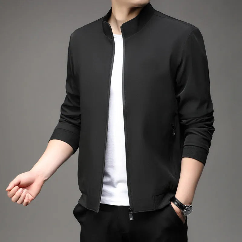 Korean-style loose fit autumn jacket in polyester blend fabric with zipper pockets