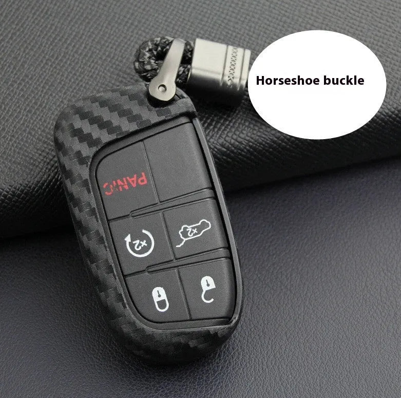 Silicone remote key case for Dodge Chrysler Fiat vehicles with carbon fibre pattern