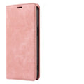 Magnetic flip phone case for iPhone in genuine leather and TPU, shown in grey colour with flap closed.