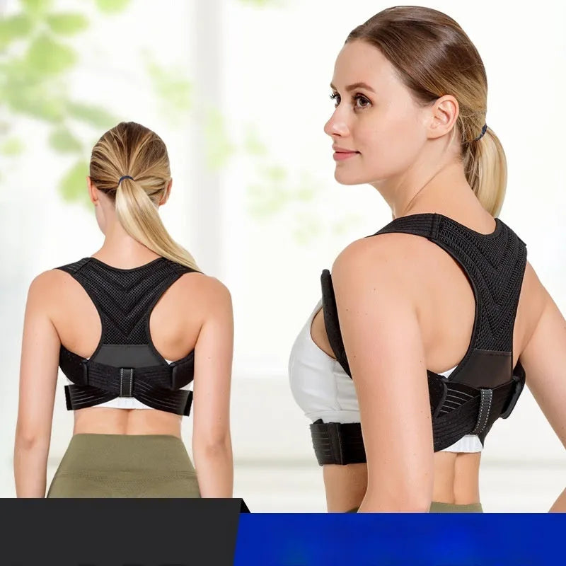 Black adjustable anti-humpback posture correction belt for back and shoulder support