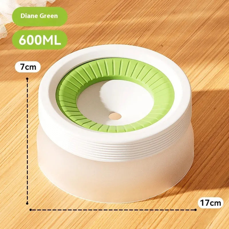 Green suspension water bowl for dogs and cats with non-wet mouth design on white background