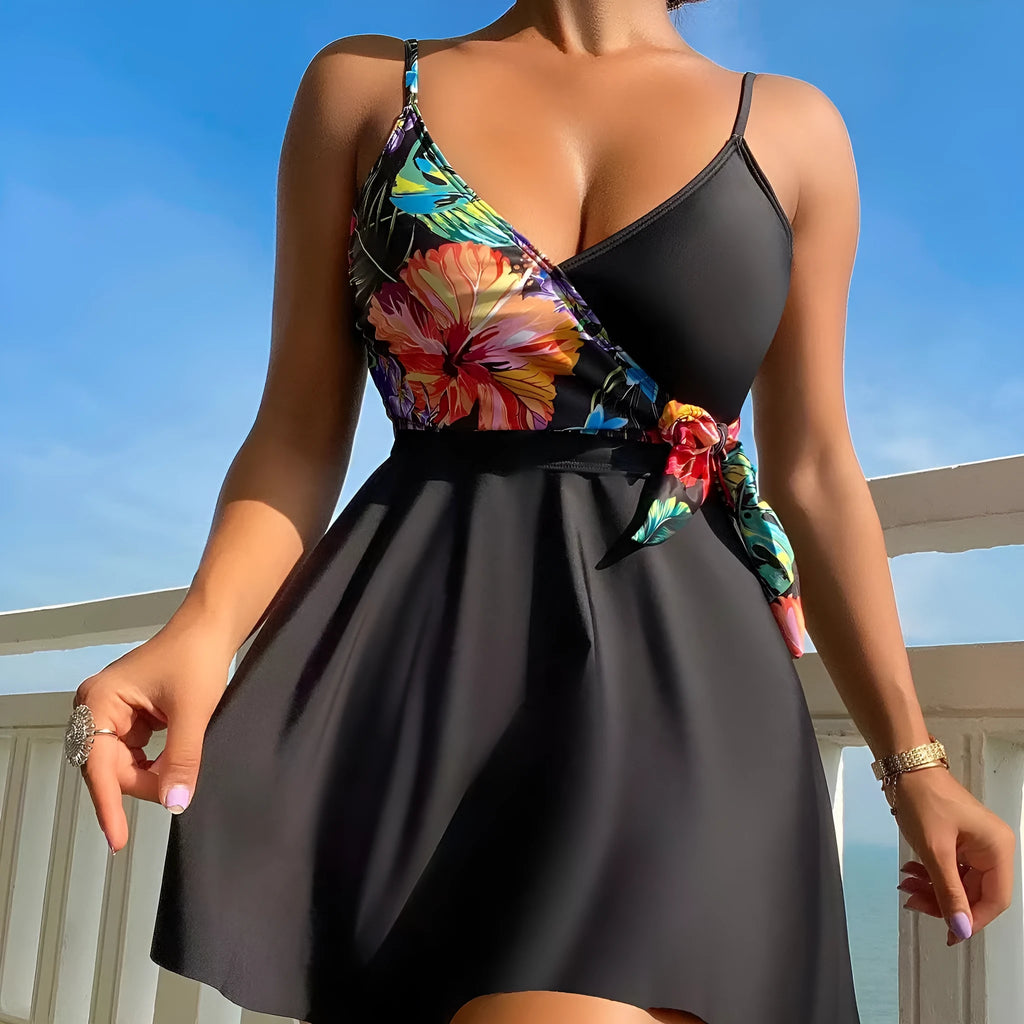 Black women's high waist split bikini bottom for swimming and sports.