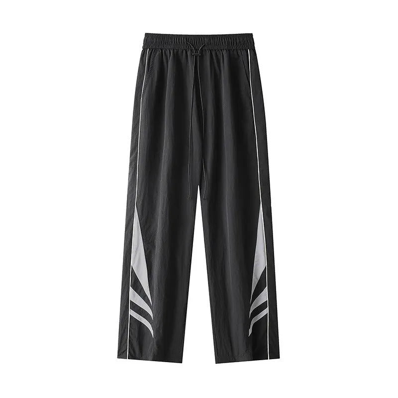 Men's black straight leg casual trousers with elastic waist for summer wear