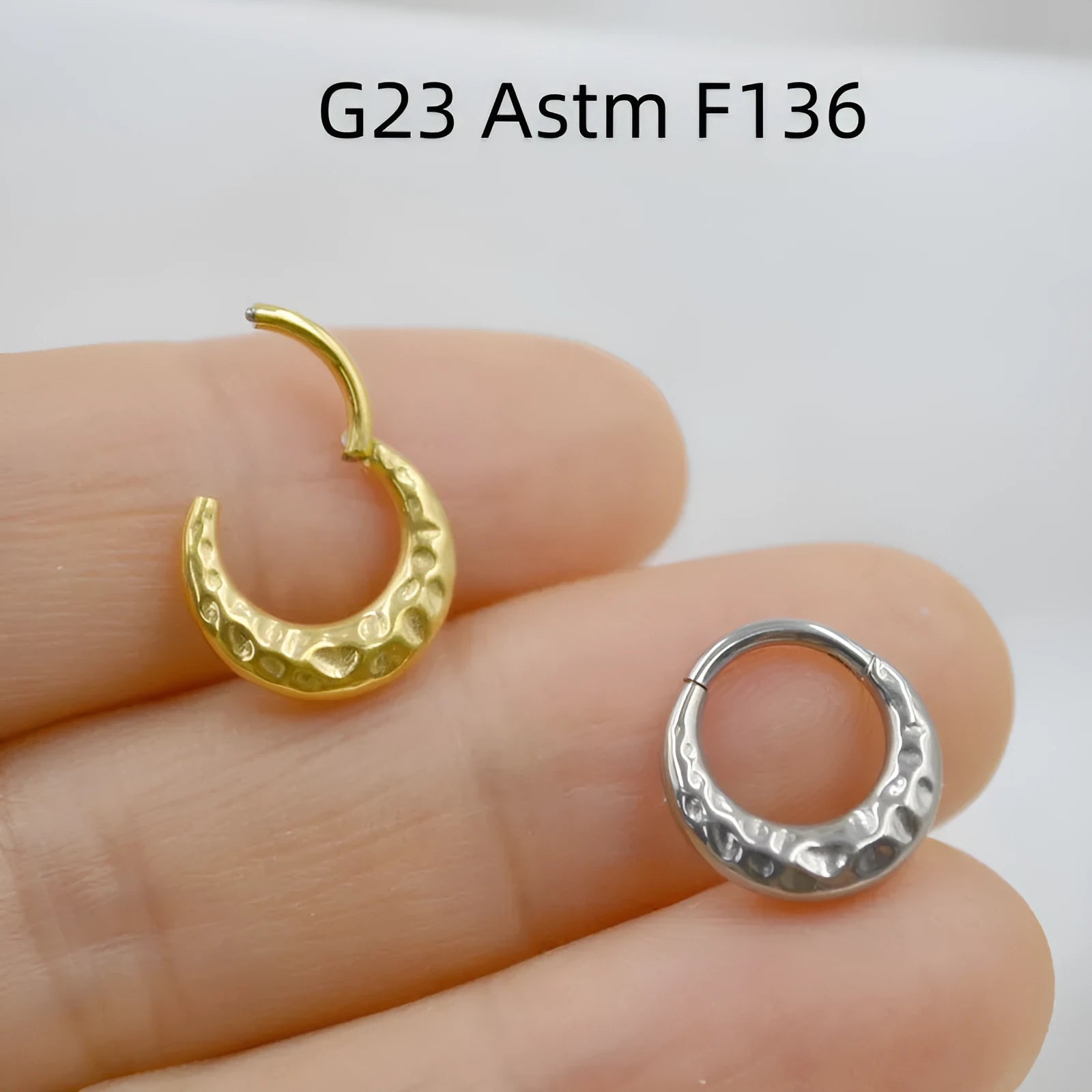 Titanium alloy concave-convex nose ring with carved design in gold or silver finish