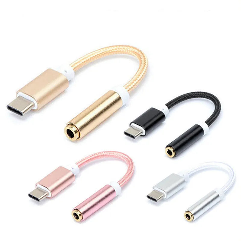 TYPE-C to 3.5mm audio adapter cable in four colour options with nylon wire