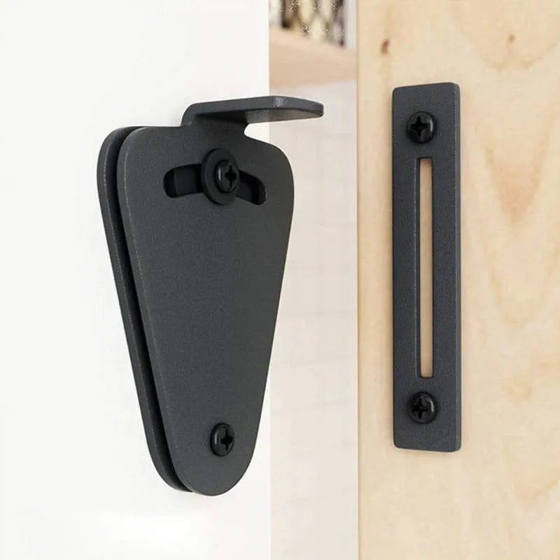Black stainless steel sliding barn door lock with latch mechanism for interior doors