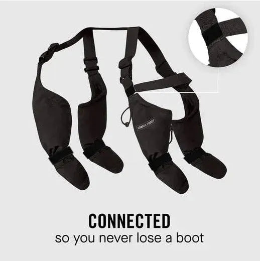Black dog paw protectors with adjustable Velcro straps, waterproof non-slip soles