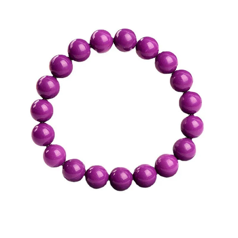 Jiuya polished purple mica crystal bracelet shown in single circle design on a wrist.