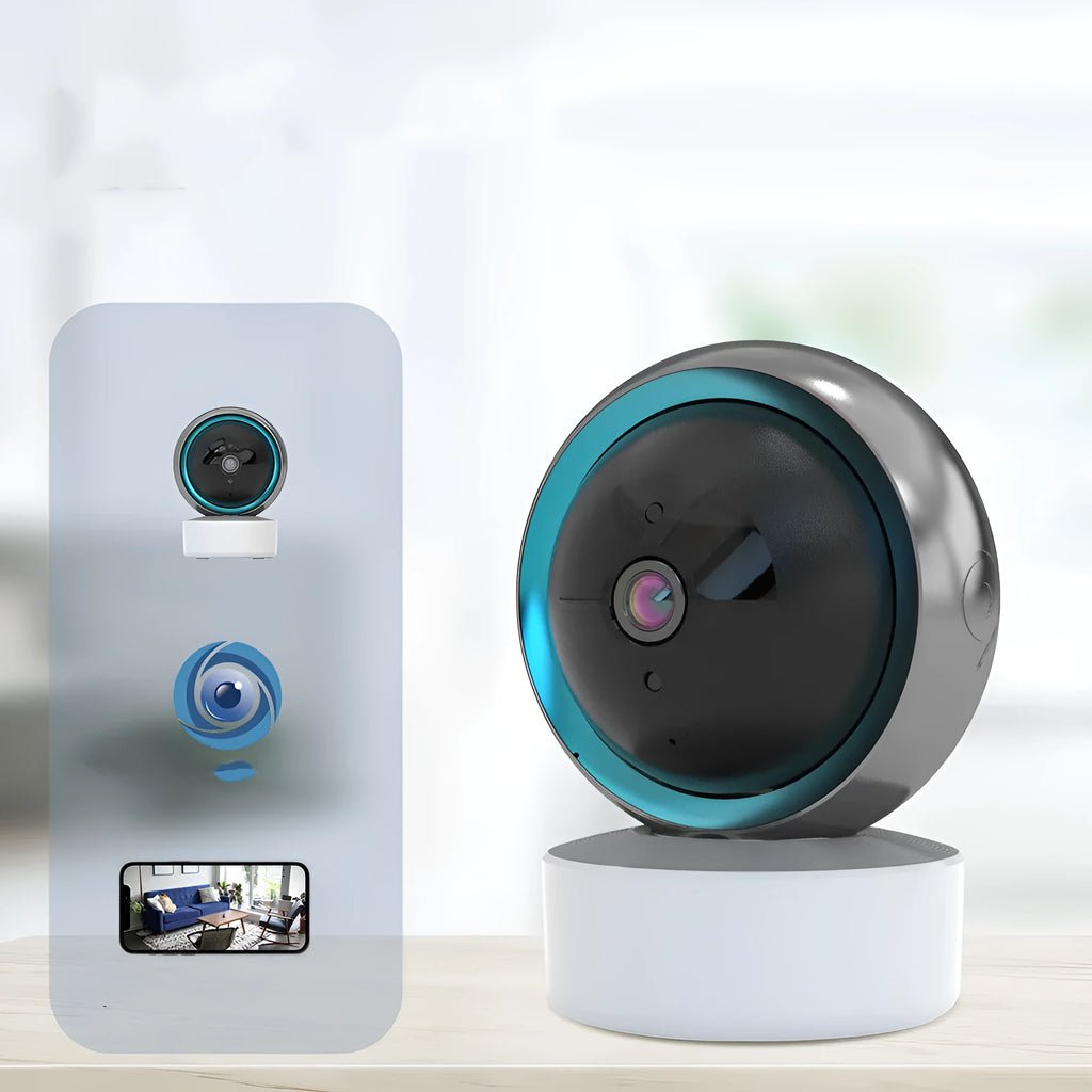 2MP 360-degree WiFi graffiti camera with ABS material, 1080p resolution, and 15m range for indoor monitoring