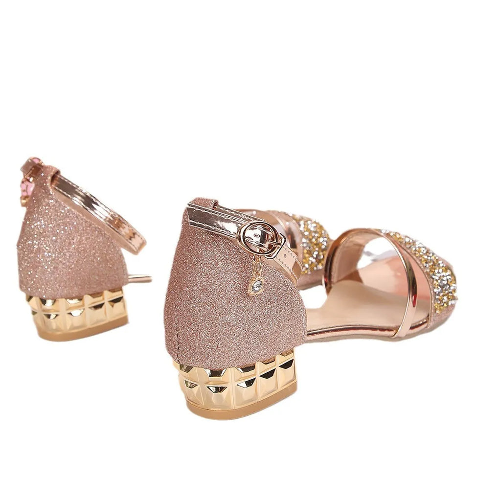 Plus size Roman style women's sandals with rhinestone fish mouth toe in black, gold, and silver colours
