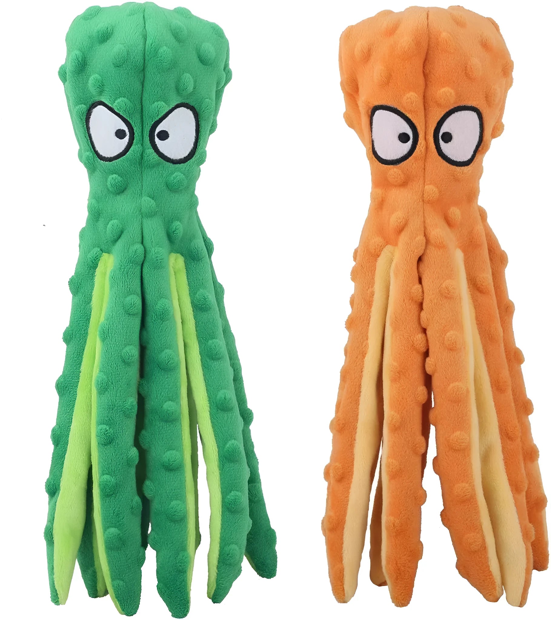Blue dog squeaky toy octopus no stuffing crinkle plush on white background