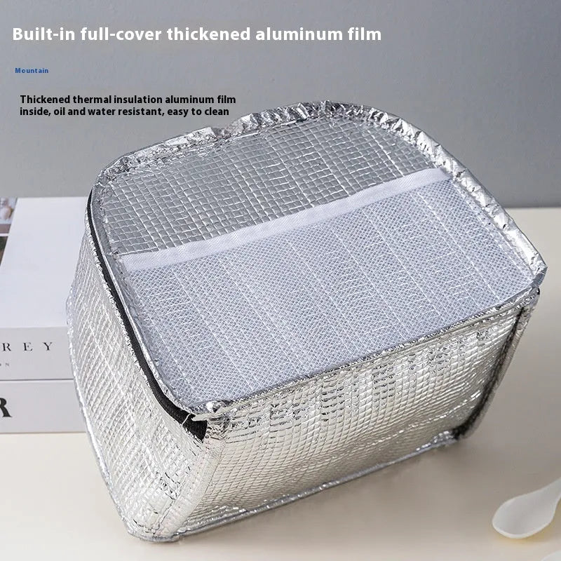 Insulated lunch box bag in textured cloth material with large capacity for picnics