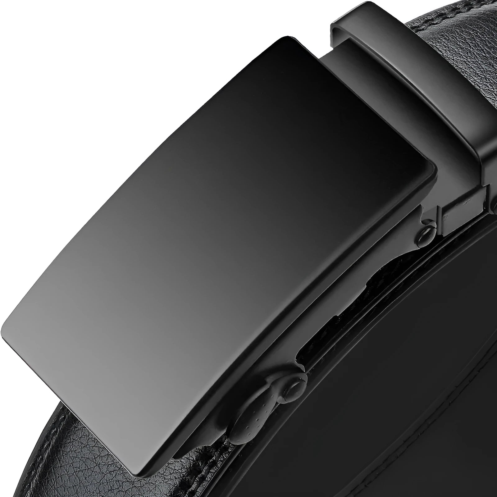 Men's automatic buckle real leather belt in black colour shown on a plain background.