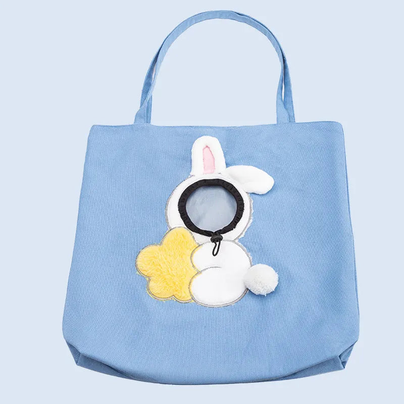 Little Bee Design canvas pet carrier bag for small dogs and cats, breathable with safety zippers, blue side view