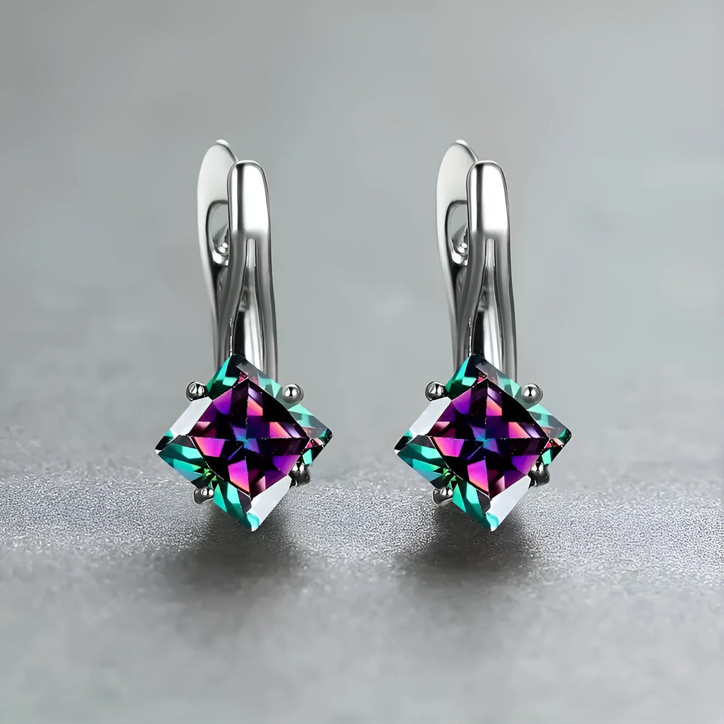 Copper diamond design earrings with inlaid blue zircon gemstones for women