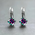 Copper diamond design earrings with inlaid blue zircon gemstones for women