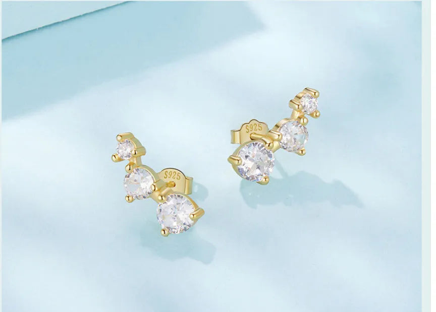 925 silver cold wind three-claw zircon stud earrings round geometry women