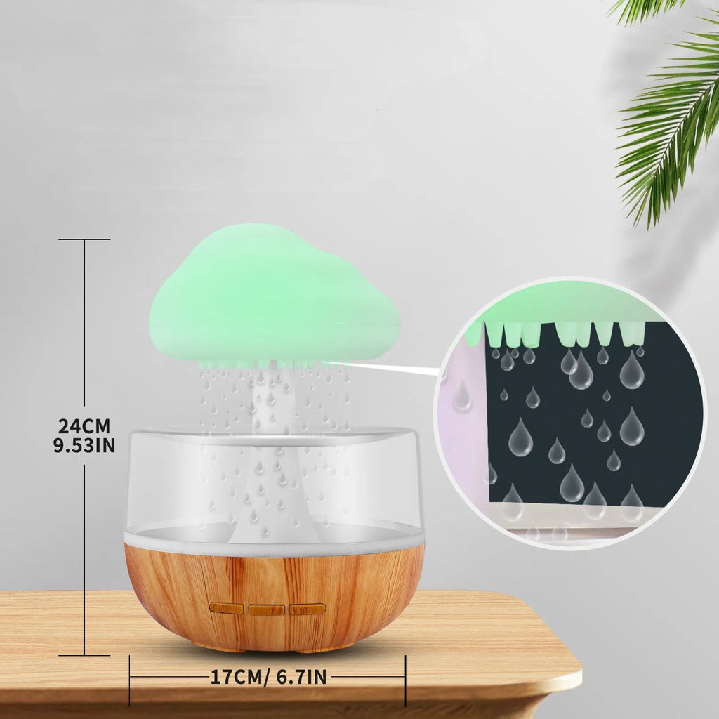 White USB micro humidifier and aromatherapy diffuser with colourful night light on.