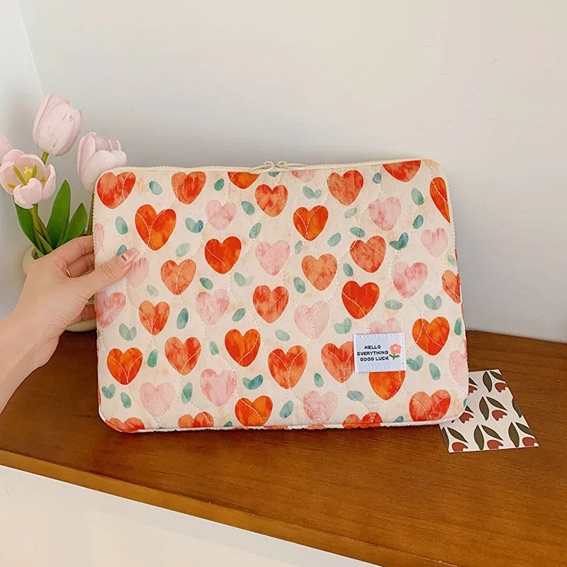 Printed cloth laptop bag for women with anti-seismic padding, small size, green flower colour