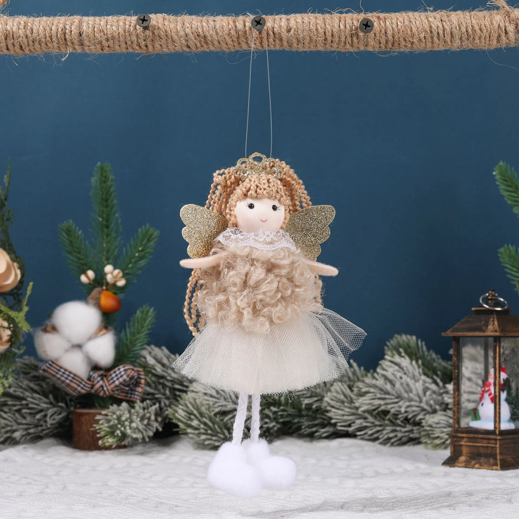 Cartoon-style Christmas angel fabric crown hair pendant for a girl's high ponytail.